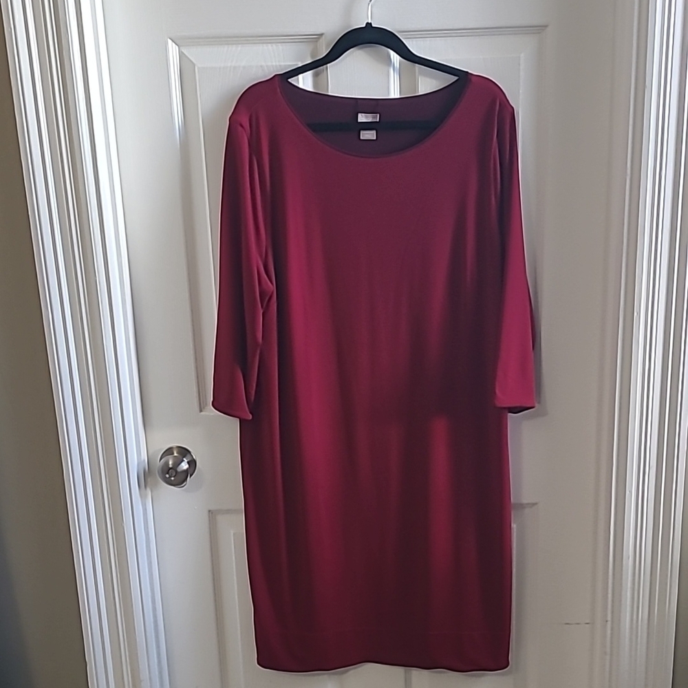 Red Knee-Length Sheath Dress with 3/4 Dolman Sleeves for Casual Work
